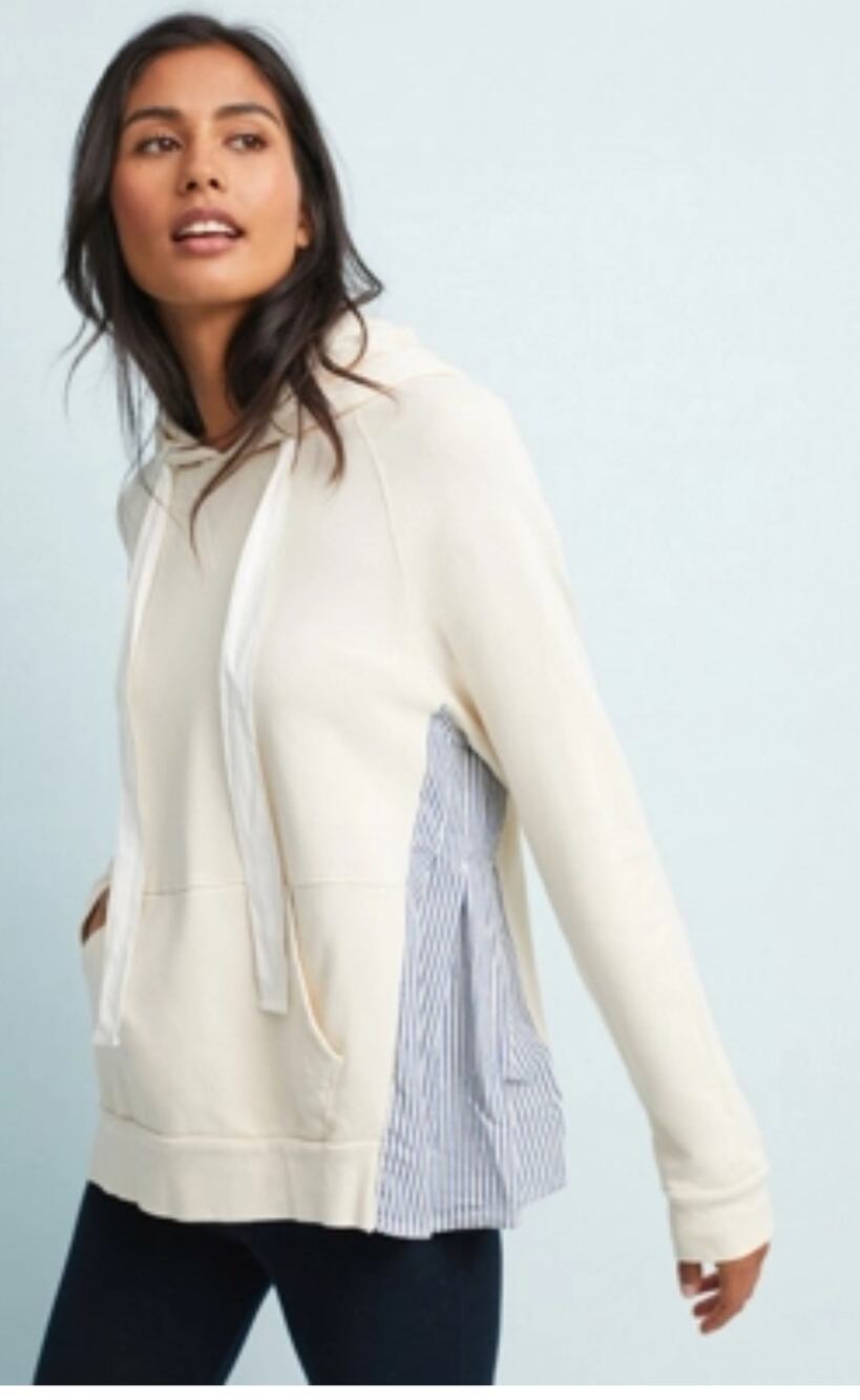 Anthropologie Stateside Mixed Media Hoodie Sweatshirt Cream S